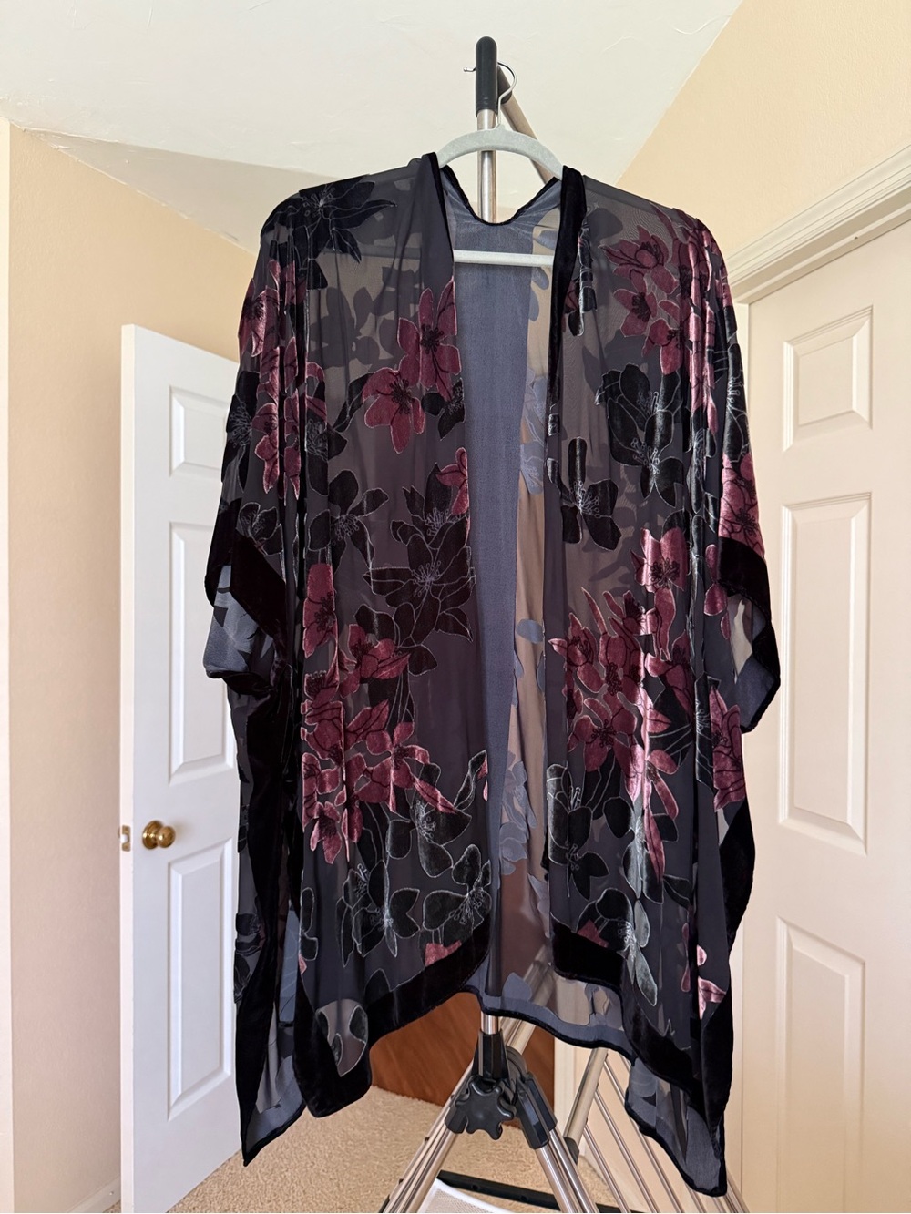 lovestitch Sheer Floral Kimono in Black and Burgundy